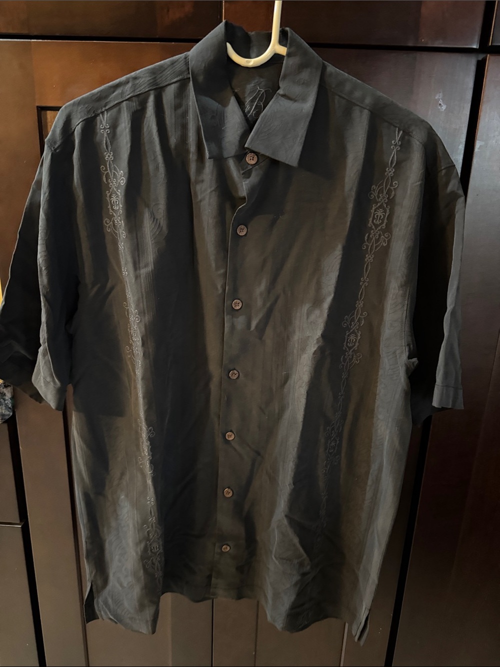 Tommy Bahama Black Short-Sleeve Embroidered Button-Down Shirt